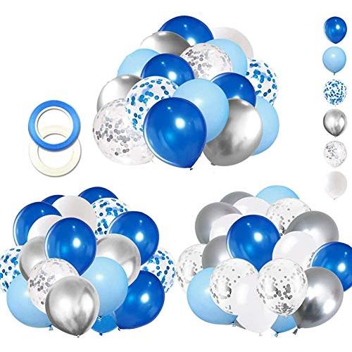 Globos azules y blancos, globos de confeti azul, globos blancos en total,  90 globos de látex para fiesta de despedida de soltera, boda, baby shower