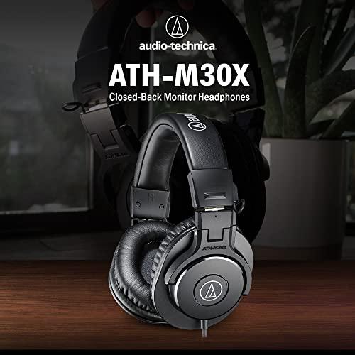 Cuffie Audio-Technica M30x - Professionali Da Studio, Over Ear, Con Cavo 3m E Adattatore 1/4", Nere