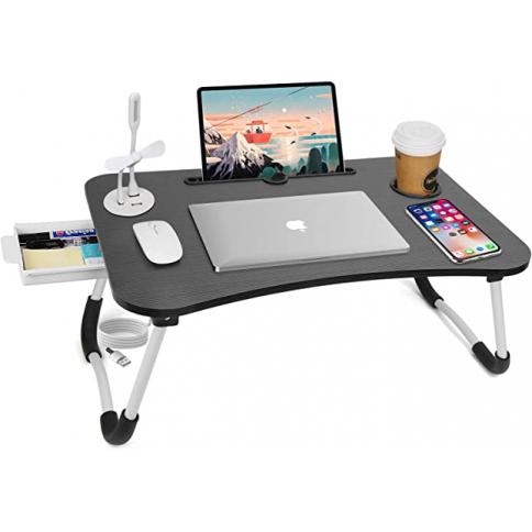  Mesa de regazo plegable portátil para laptop, escritorio para  computadora portátil de 23.6 pulgadas, mesa negra para sofá o cama, mesa de  bandeja de cama con ranura para tarjetas, escritorio plegable 