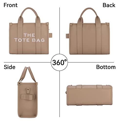 Charlore The Leather Tote Bags For Women, Womens Tote Bags With Zipper,Can Shoulder/crossbody,Handbag (16 Inch), Khaki, Large-16in, Modern