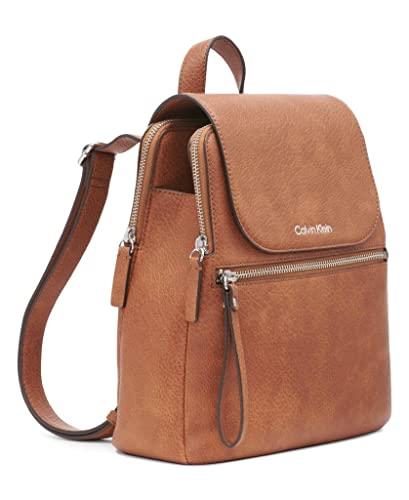 Calvin Klein Womens Reyna Novelty Key Item Flap Backpack, Caramel Mix