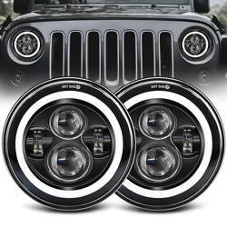 ZIMABLUE 7 inch led Headlight Round 2pc Projector 7 inch Halo led Headlight H6024 DOT Approved Hi/Lo Beam DRL Amber Turn Signal Compatible with Jeep Wrangler JK TJ CJ Compatible with Chevy and miata - Color Black