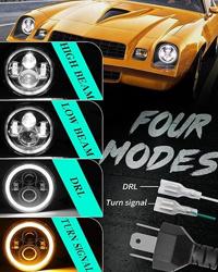 ZIMABLUE 7 inch led Headlight Round 2pc Projector 7 inch Halo led Headlight H6024 DOT Approved Hi/Lo Beam DRL Amber Turn Signal Compatible with Jeep Wrangler JK TJ CJ Compatible with Chevy and miata - Color Black