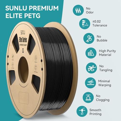 SUNLU Official Elite PETG Filament 1.75mm - 1kg(2.2lbs) Strong PETG 3D  Printer Filament，1.75mm Dimensional Accuracy +/- 0.02mm, 320 Meters, PETG  Black : Precio Guatemala