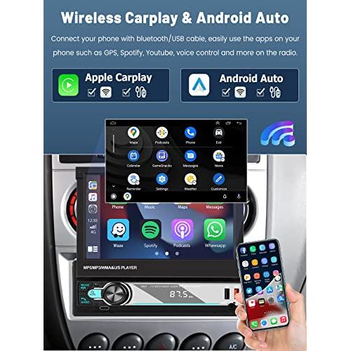 Hikity Radio de Coche 1 DIN con Apple CarPlay y Android Autoradio Bluetooth  5.1 a 7