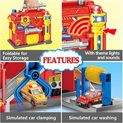 Juguetes para niños, juego de autos para niños, juguetes para niños  pequeños para niños de 3 4 5 6 años, estación de camión de bomberos,  juguetes de
