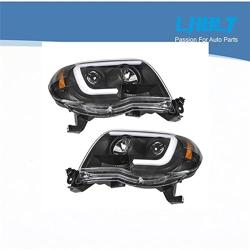 LABLT Replacement for 2005-2011 Tacoma Black Smoked LED Tube Projector Headlights Headlamps Assembly Left+Right
