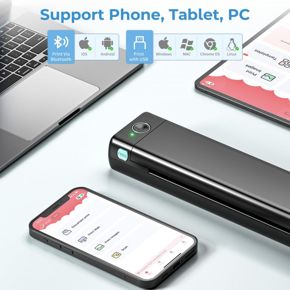Impresora térmica inalámbrica portátil Bluetooth – Impresora compacta sin  tinta para viajes, teléfono y laptop, impresoras pequeñas para uso