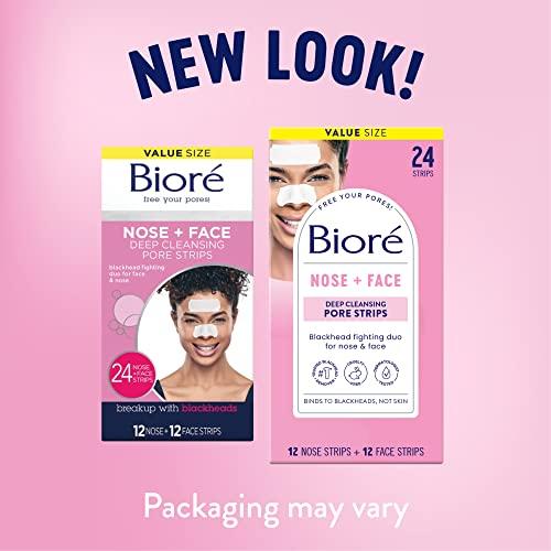 Bioré Nose+Face Blackhead Remover Pore Strips, 12 Nose + 12 Face Strips for Chin or Forehead