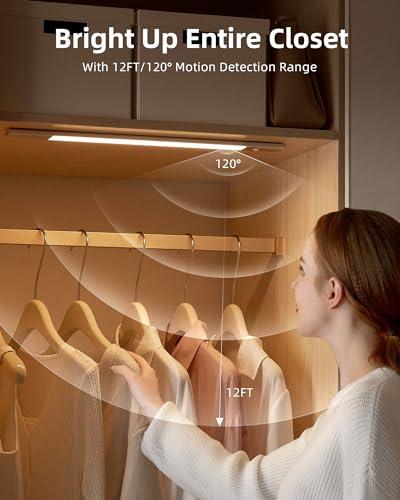 6 Pack Under Cabinet Lighting Wireless, 68 LED Rechargeable Battery Motion Sensor Light Indoor, Stick On Magnetic Closet Lights, Under Counter Lights For Kitchen, Stairs, Warm 16 In - View #12