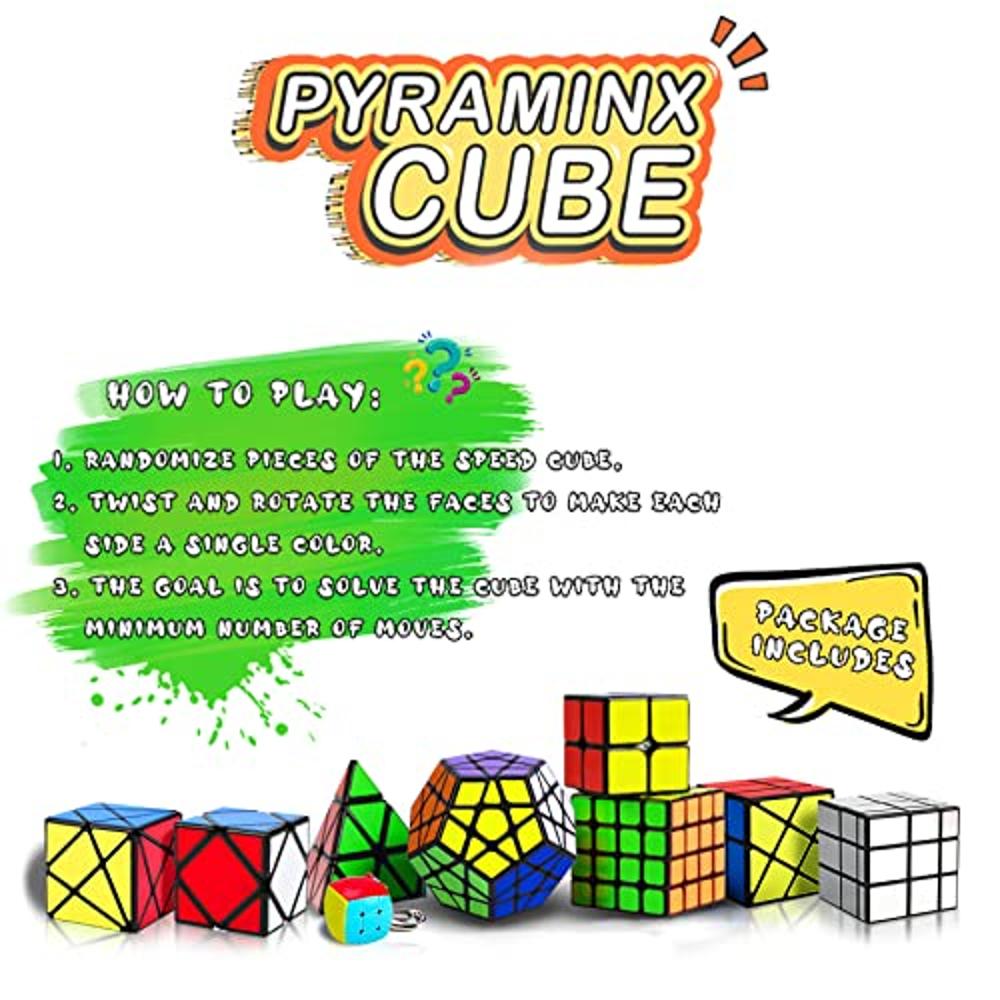 Conjunto de cubos de velocidade, cubo de quebra-cabeça,9 pacotes cubos  mágicos pirâmide pyraminx + 2x2 + 3x3 + 4x4 + Megaminx + Espelho + Mini 3x3  + Skewb + Fenghuolun Puzzle Cube Toy