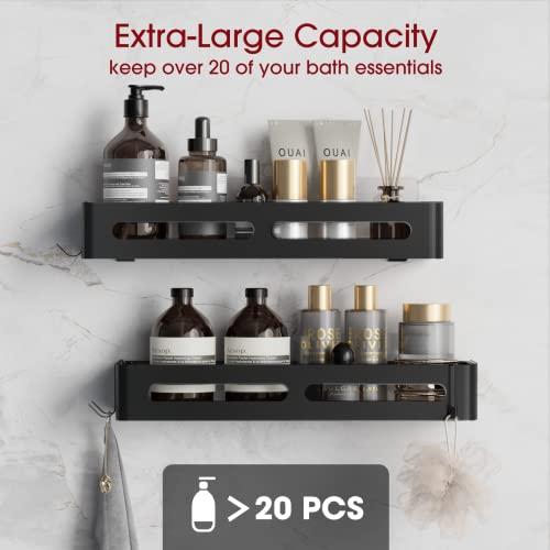 Shower Caddy 2 Packs - Extra-Large Shower Organizer, Waterproof & Rustproof Bathroom  Shower Shelves, Wall Mounted Shower Shelf, No Drilling Adhesive Shower  Caddy with 4 Removable Hooks, Black