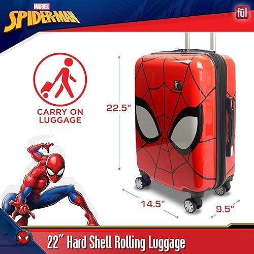 FUL Marvel SpiderMan 22 Inch Rolling Luggage, Mask Design Hardshell Carry On Suitcase with
