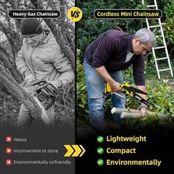 Mini Chainsaw Cordless 6inch, Battery Powered Pruning Saw, Powerful Electric Chain Saw with Auto Oiler, Brushless Motor, Super Lightweight, Portable, Small, Handheld for Famale, Old Man as a Gift