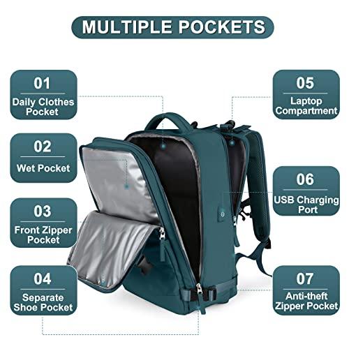  VECAVE Travel Backpack for Women,Airline Flight Approved  Waterproof 14 Inch Laptop Backpack，Carry On Backpack with Shoe Compartment  Casual Backpacks DarkGreen : Electronics