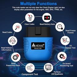 NEXAS NexLINK Bluetooth OBD2 Scanner for Car - Check Engine Light Code Reader with Live Data  Performance Test, Wireless Diagnostic Scan Tool with Resets for All US Vehicles, Works with iOS Android - Tamaño obd2 scanner
