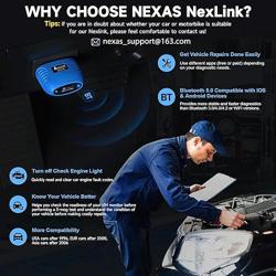 NEXAS NexLINK Bluetooth OBD2 Scanner for Car - Check Engine Light Code Reader with Live Data  Performance Test, Wireless Diagnostic Scan Tool with Resets for All US Vehicles, Works with iOS Android - Tamaño obd2 scanner