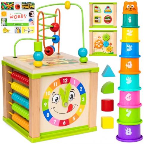 TOYVENTIVE Cubo de actividades de madera, juguetes Montessori para niños de 1  año o más, juguete