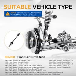 PAROD 664060 CV Axle Assembly Fit for 1997-2005 Acura EL, 1988-2005 Honda Civic, 1993-1997 Civic del Sol, 1988-1991 CRX - Front Left Driver Side