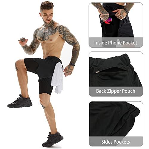 OEBLD Mens 2 in 1 Athletic Running Pants Quick Dry Gym Workout Shorts for  Men Compression Pants with Pockets