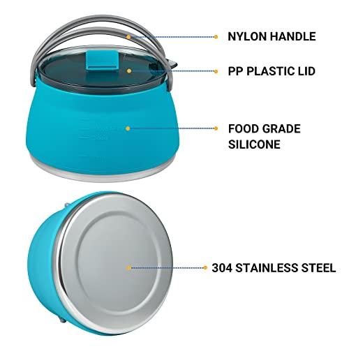 EEZEE Collapsible Camping Kettle Portable Travel Kettle Folding Silicone Camping Cook Pot