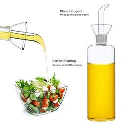 HAIZEEN 17oz/500ml Clear Glass Olive Oil Dispenser Bottle - Oil and Vinegar Cruet with Non Drip Pourers and NO Funnel Needed - Olive Oil Carafe Decanter for Kitchen and BBQ - Diseño 17 oz/500 ml