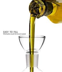 HAIZEEN 17oz/500ml Clear Glass Olive Oil Dispenser Bottle - Oil and Vinegar Cruet with Non Drip Pourers and NO Funnel Needed - Olive Oil Carafe Decanter for Kitchen and BBQ - Diseño 17 oz/500 ml