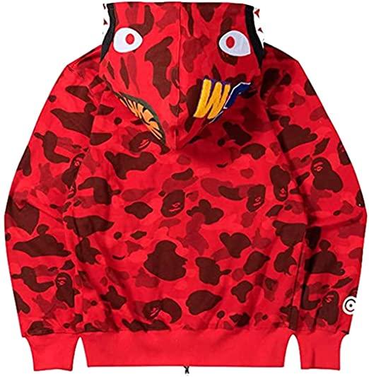 EUDOLAH Bape Sudadera Con Capucha Con Estampado De Tiburón Y