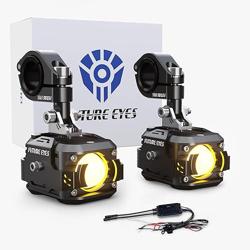 Future Eyes LED Motorcycle Fog Lights, 360° Adjustable Auxiliary Lights, Waterproof Off-Road Driving Light for Night Riding, Amber/White High  Low Beam, Compatible with Motorcycles, ATVs, and UTVs - Color Black
