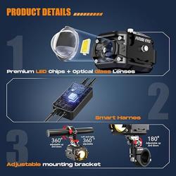 Future Eyes LED Motorcycle Fog Lights, 360° Adjustable Auxiliary Lights, Waterproof Off-Road Driving Light for Night Riding, Amber/White High  Low Beam, Compatible with Motorcycles, ATVs, and UTVs - Color Black