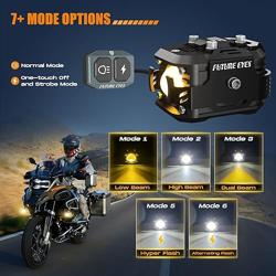 Future Eyes LED Motorcycle Fog Lights, 360° Adjustable Auxiliary Lights, Waterproof Off-Road Driving Light for Night Riding, Amber/White High  Low Beam, Compatible with Motorcycles, ATVs, and UTVs - Color Black