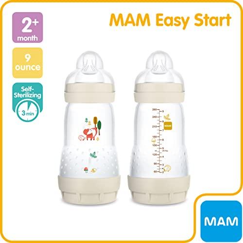  MAM Easy Start - Biberón anticólicos de flujo medio con tetina  de silicona, biberones esenciales unisex, el diseño puede variar, 9 oz (3  unidades) : Bebés