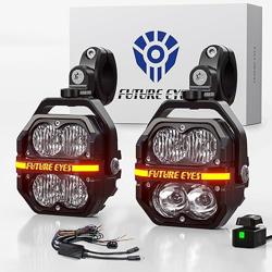Future Eyes 120W LED Motorcycle Lights, High  Low Beam, Amber Fog Light, Waterproof Off-Road Auxiliary Headlight for Night Riding, ATV, UTV, and Motorcycle Fog  Driving Lights