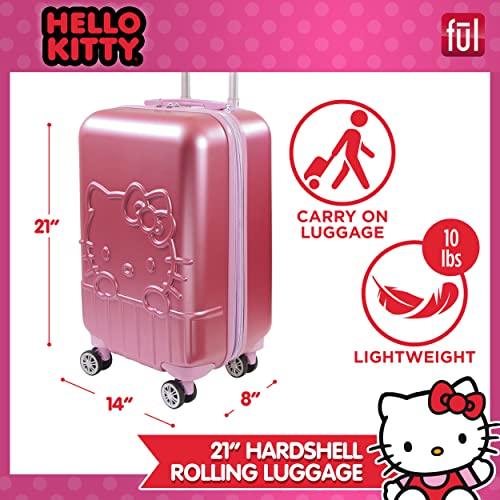 FUL Hello Kitty 21 Inch Rolling Luggage, Hardshell Carry On Suitcase with Wheels, Pink