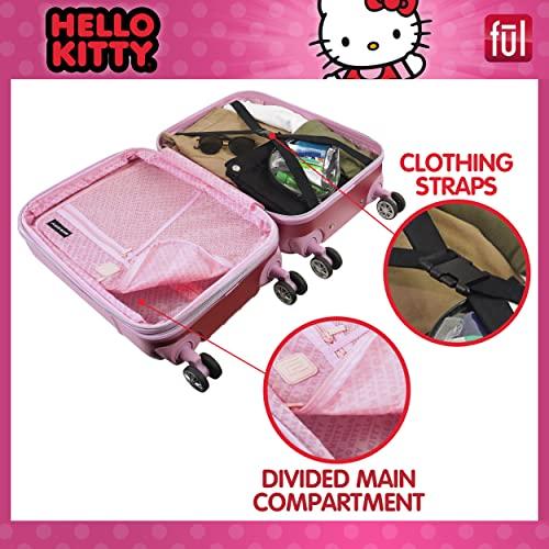 FUL Hello Kitty 21 Inch Rolling Luggage, Hardshell Carry On Suitcase with Wheels, Pink