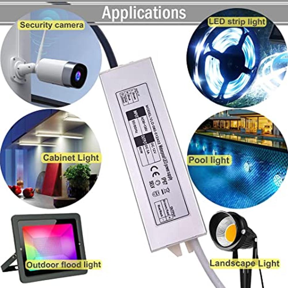 HERO-LED Fuente de alimentación LED PS-WP12LPS60 - Transformador LED de  voltaje constante - Fuente de alimentación impermeable 12V DC, 5A, 60W
