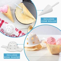 Waffle Cone  Ice Cream Bowl Maker- Cup Press  Shaper Roller- 8 PFAS Free Plates, Electric Non-stick Waffler Iron Machine- DIY Homemade Dessert Treats, Summer Sundae Bar Kitchen Appliance or Gift