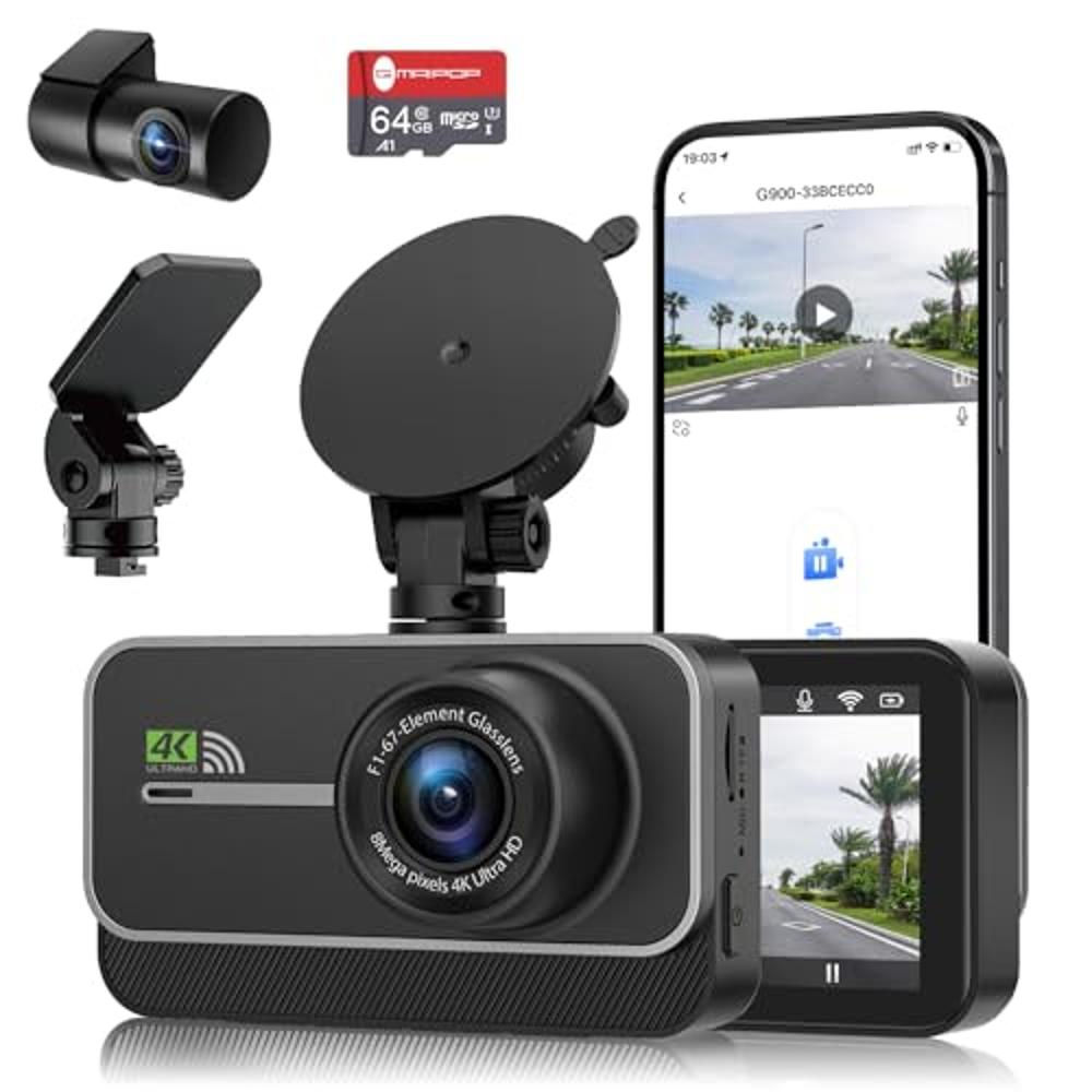 GMAIPOP Dash Cam Front and Rear, 1080P Dash Camera for Cars with SD Card,  Dual Dashcams 3 IPS Screen, Dashboard Camera Recorder 170° Wide