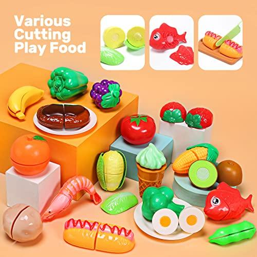 CUTE STONE 40 piezas de accesorios de cocina para niños, juguetes de cocina  con ollas y sartenes, juego de alimentos para cortar y utensilios de