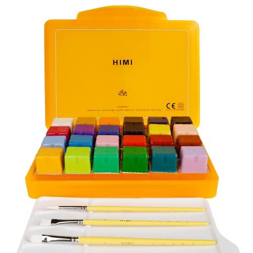 HIMI Gouache Paint Set, 24 Colors x 30ml/1oz with 3 Brushes & a Palette,  Unique Jelly Cup Design, Non-Toxic, Guache Paint for Canvas Watercolor  Paper - Perfect for Beginners, Students, Artists(Green)