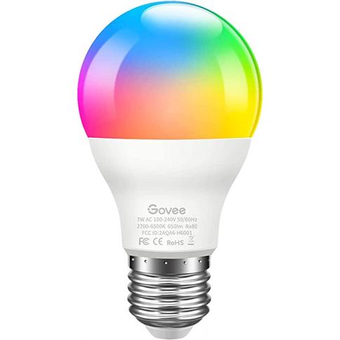 Bombilla LED Govee Regulable, Cambio de Color con Sincronización de Música,  Equivalente A19 7W 60W, No