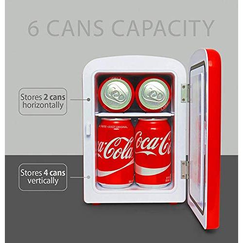 Coca-Cola 4L Portable Cooler/Warmer, Compact Personal Travel Fridge for Snacks Lunch Drinks Cosmetics, Includes 12V and AC Cords, Cute Desk