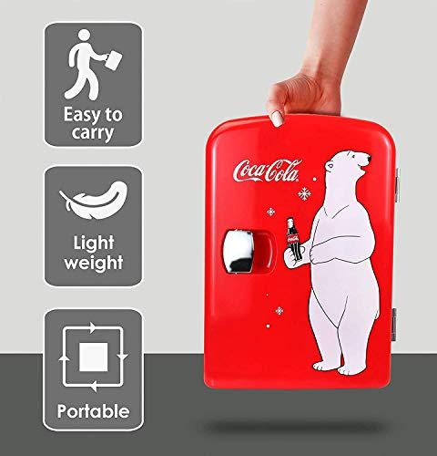 Coca-Cola 4L Portable Cooler/Warmer, Compact Personal Travel Fridge for Snacks Lunch Drinks Cosmetics, Includes 12V and AC Cords, Cute Desk