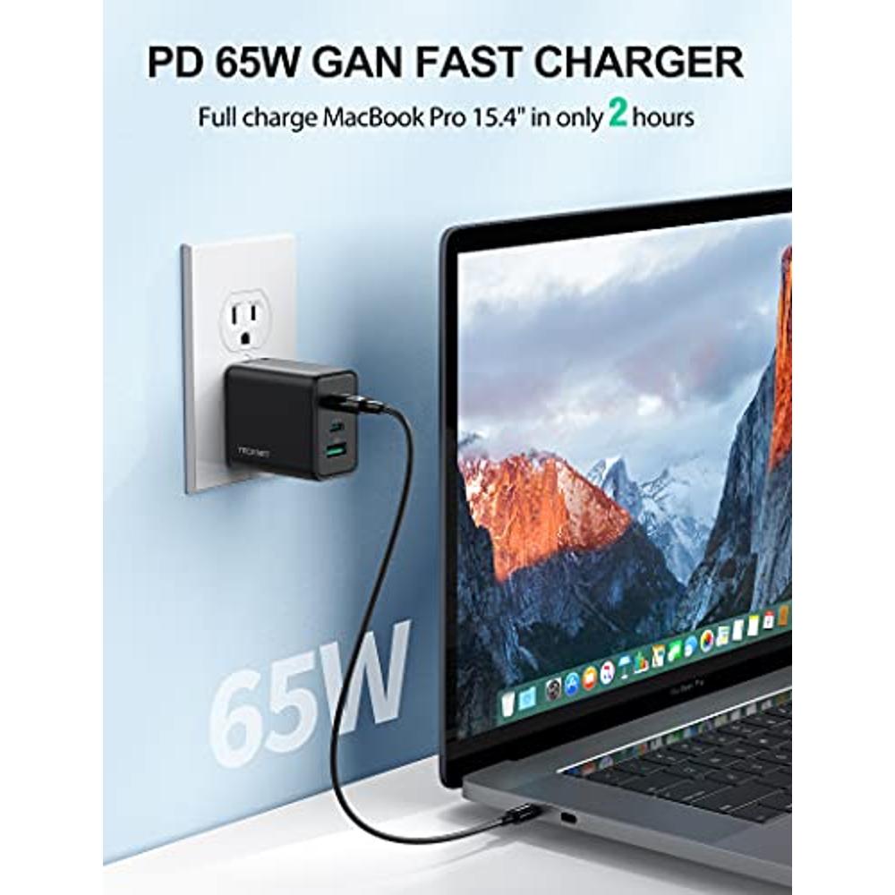 Cargador USB C 65W: Adaptador PD 3.0 GaN, Enchufe Plegabl