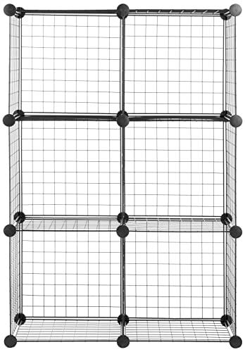 Amazon Basics 6 Cube Wire Grid Storage Shelves, Stackable Cubes, Black