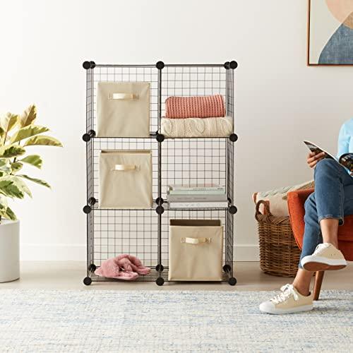 Amazon Basics 6 Cube Wire Grid Storage Shelves, Stackable Cubes, Black ...