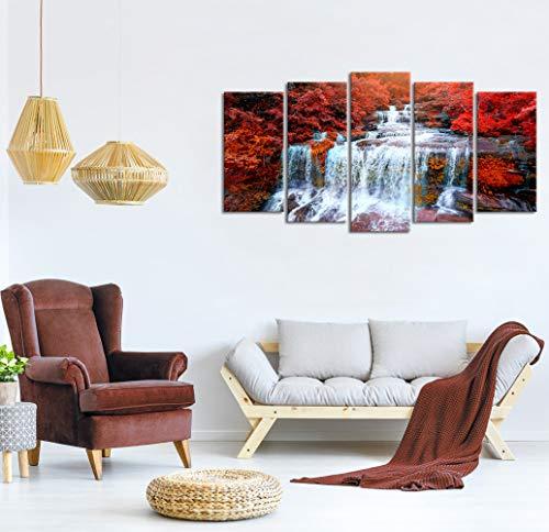Visual Art Decor Large Canvas Wall Art Red Trees Forest Waterfall