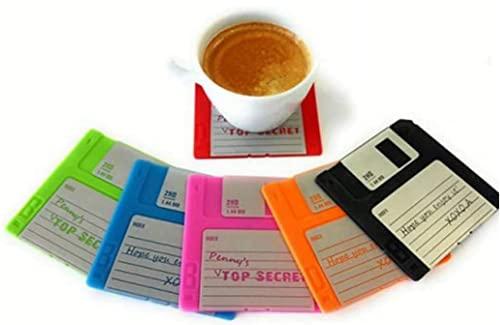 EDOBLUE Set of 6 Cute Silicone Floppy Disk Coasters Creative Retro