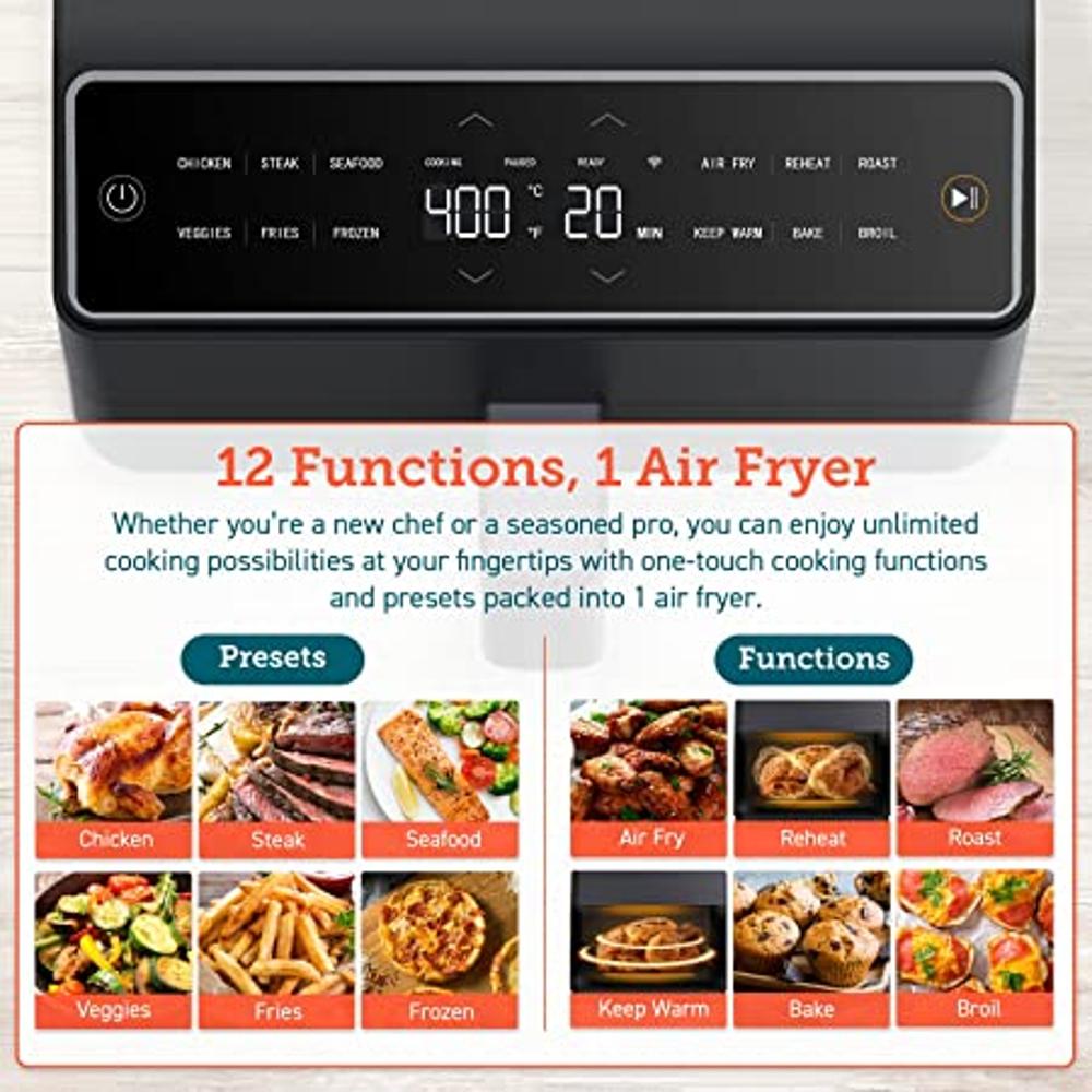 COSORI Freidora de aire con 10 ajustes preestablecidos personalizables y  recordatorio de agitación, libro de cocina (100 recetas), accesorios XL