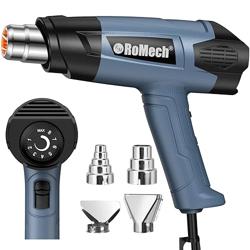 ROMECH 1500W Heavy Duty Heat Gun, Variable Temperature Control Hot Air Gun Kit with 2 Air Flow 120°F~1200°F and 4 Nozzles for Crafts Shrink Wrap (Blue) - Color Blue